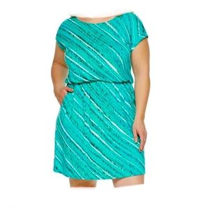 Cinch Waist T-Shirt Dress Turquoise Print